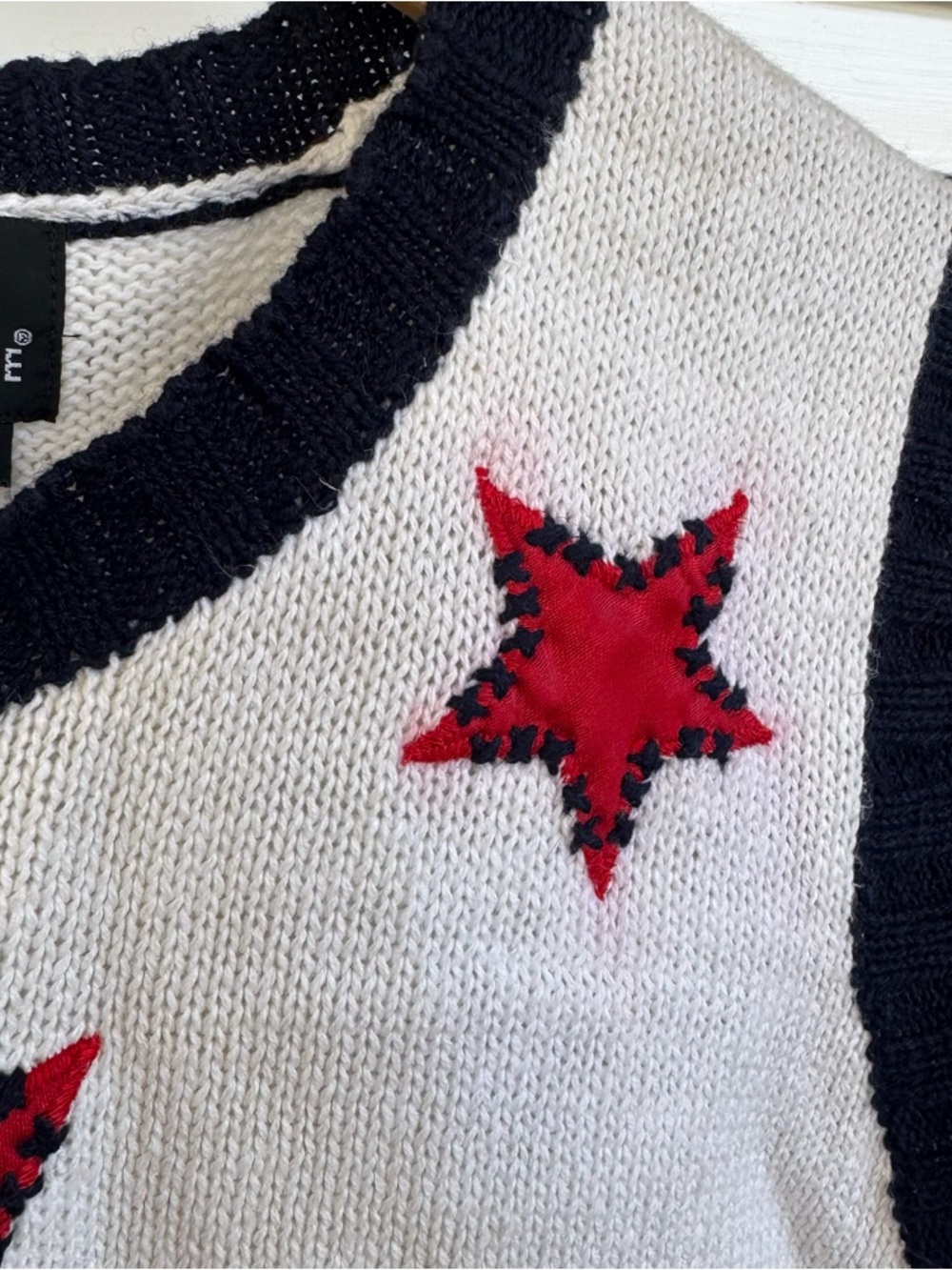 Vintage 90s Knit Sweater Top Patriotic Summer East Coast Preppy Cotton Large - Picture 3 of 5